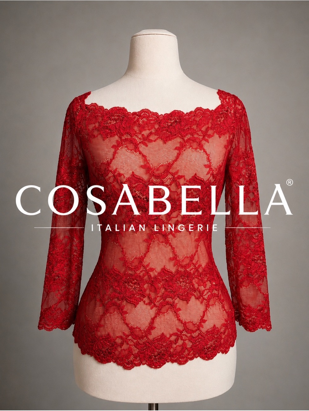 Cosabella Red Lace Top Small Made In Italy Sheer Floral Off Shoulder
